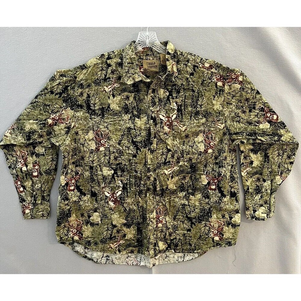 Men's Field Tested By Outdoor Life Long Sleeve Button-up Camo Deer Shirt Sz 2XL